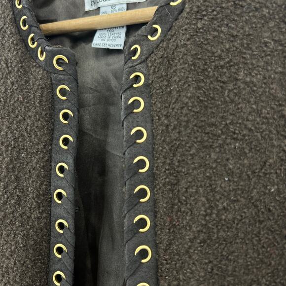 VTG 90s Linea Louis Dell'Olio Wool Boucle Jacket Suede Trim Gold Grommet XS/S - Picture 4 of 9